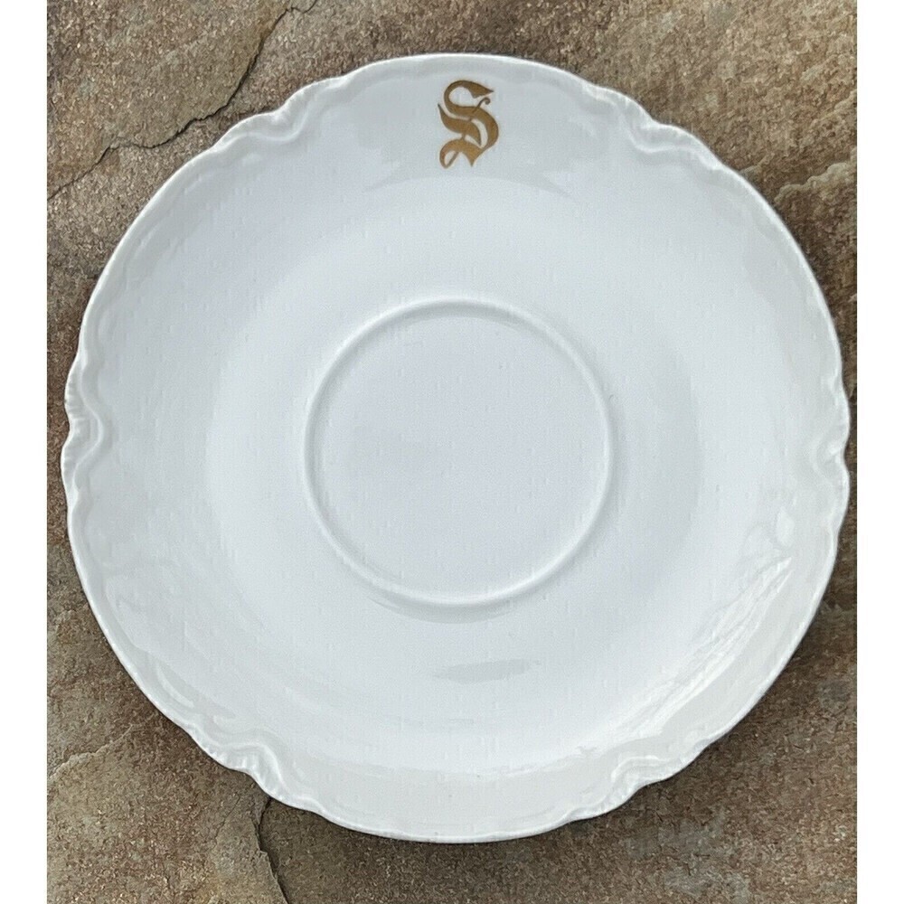 HAVILAND FRANCE SAUCER WHITE GOLD MONOGRAM "S"